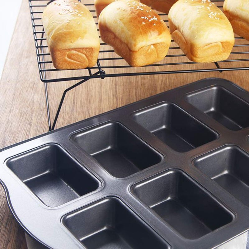 Beasea Mini Loaf Pan 8 Cavity, Nonstick Bakeware Square Bread Pan, Carbon Steel Mini Loaf Bread Pan Cake Pans for Baking Oven - Image 2